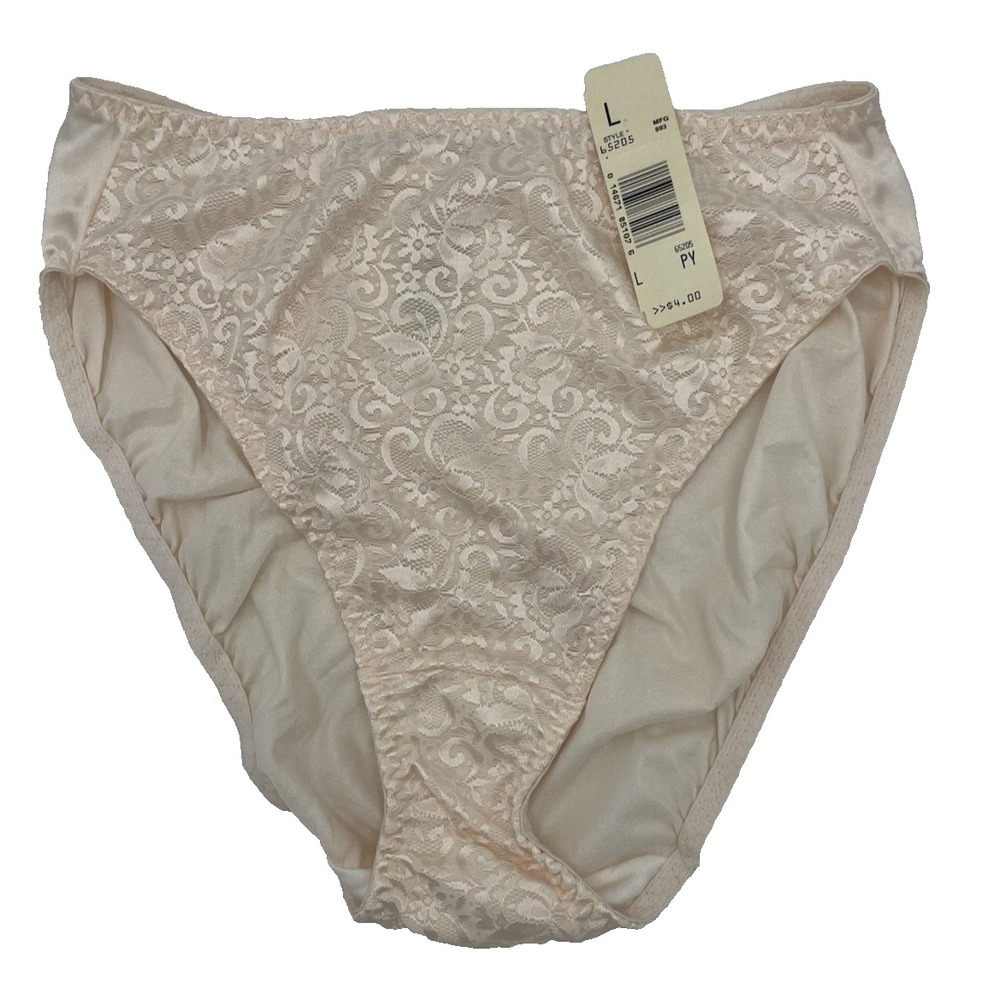Vtg NWT Delicates Sz L Satin Wet Panties Hi-Cut Lace  Second Skin Blush‎ Pink